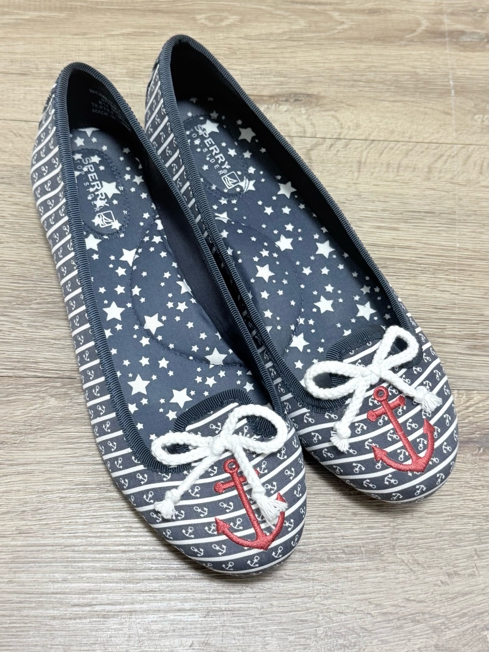 Sperry Navy and White Anchor Ballet Flats with Red Accent - Women's